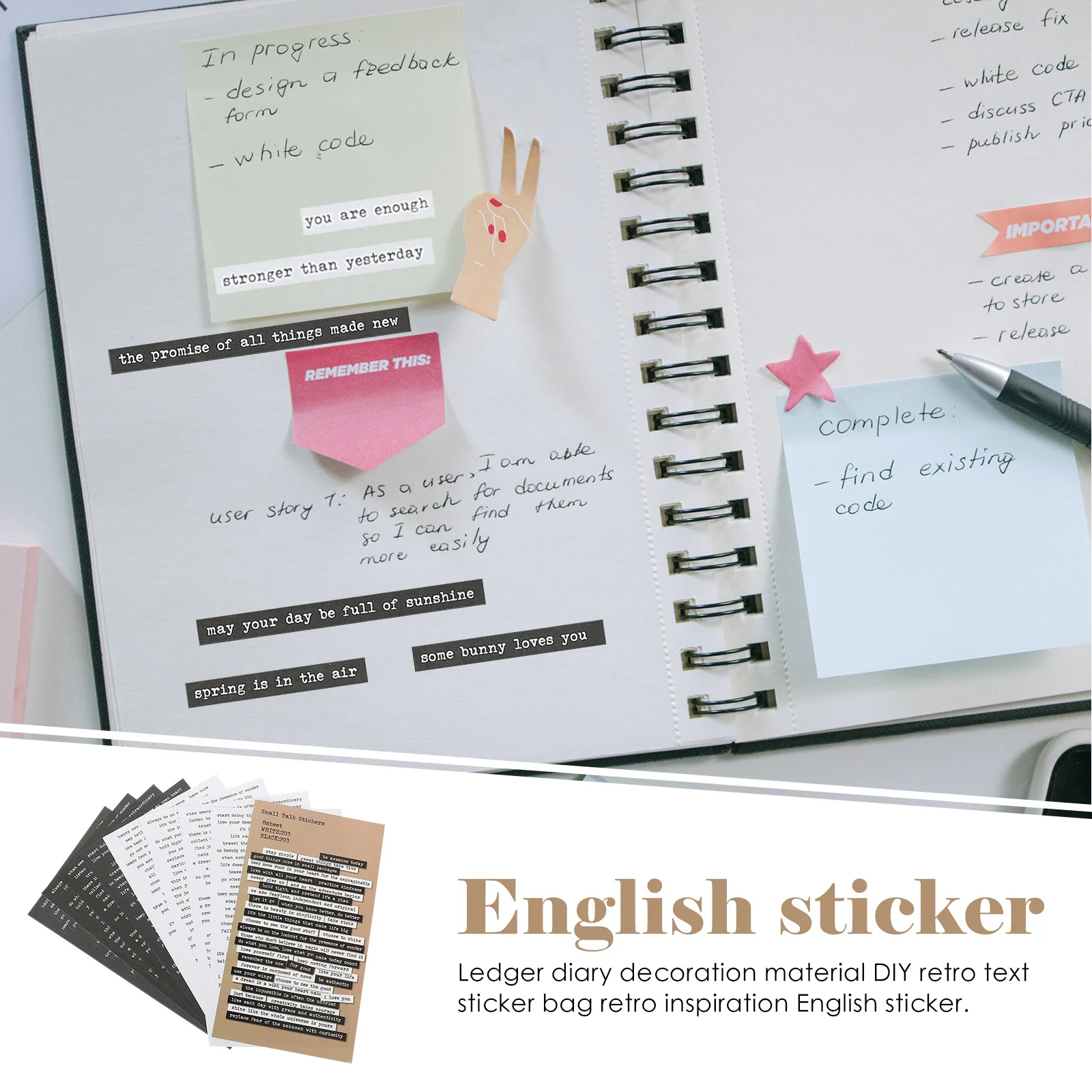 

24 Sheets Positive Sayings Diary Decals DIY Scrapbooking Inspirational Words Stickers for Notebook Stationery Decor