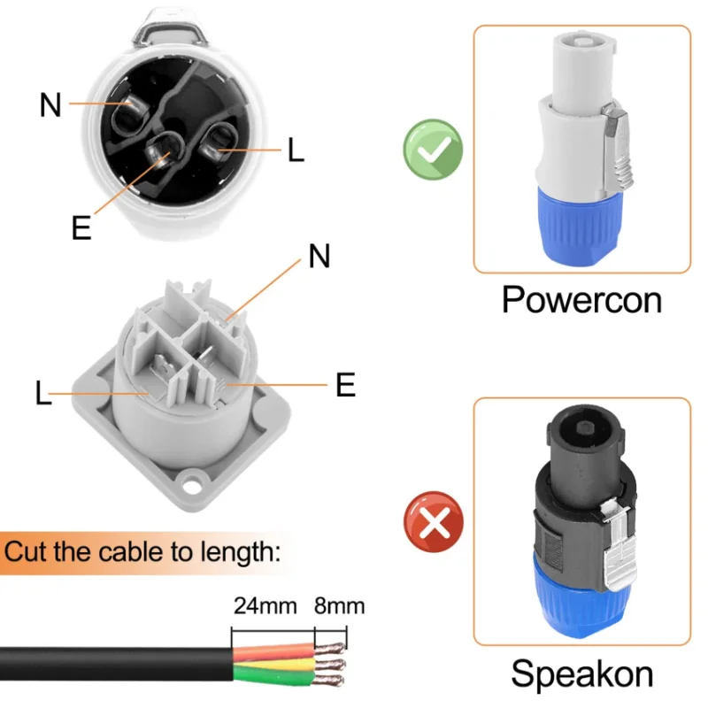 For Powercon Connector 3 Pin Male Panel Mount Female 10PCS For Neutrik Power Cable, AC250V 20A Adapter For Stage Light