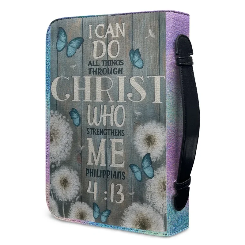 Ich kann alle Dinge durch Christus personal isierten Druck Kirche Bibel Cover Fall Pu Handtasche Studien buch heilige Aufbewahrung boxen für Frauen tun