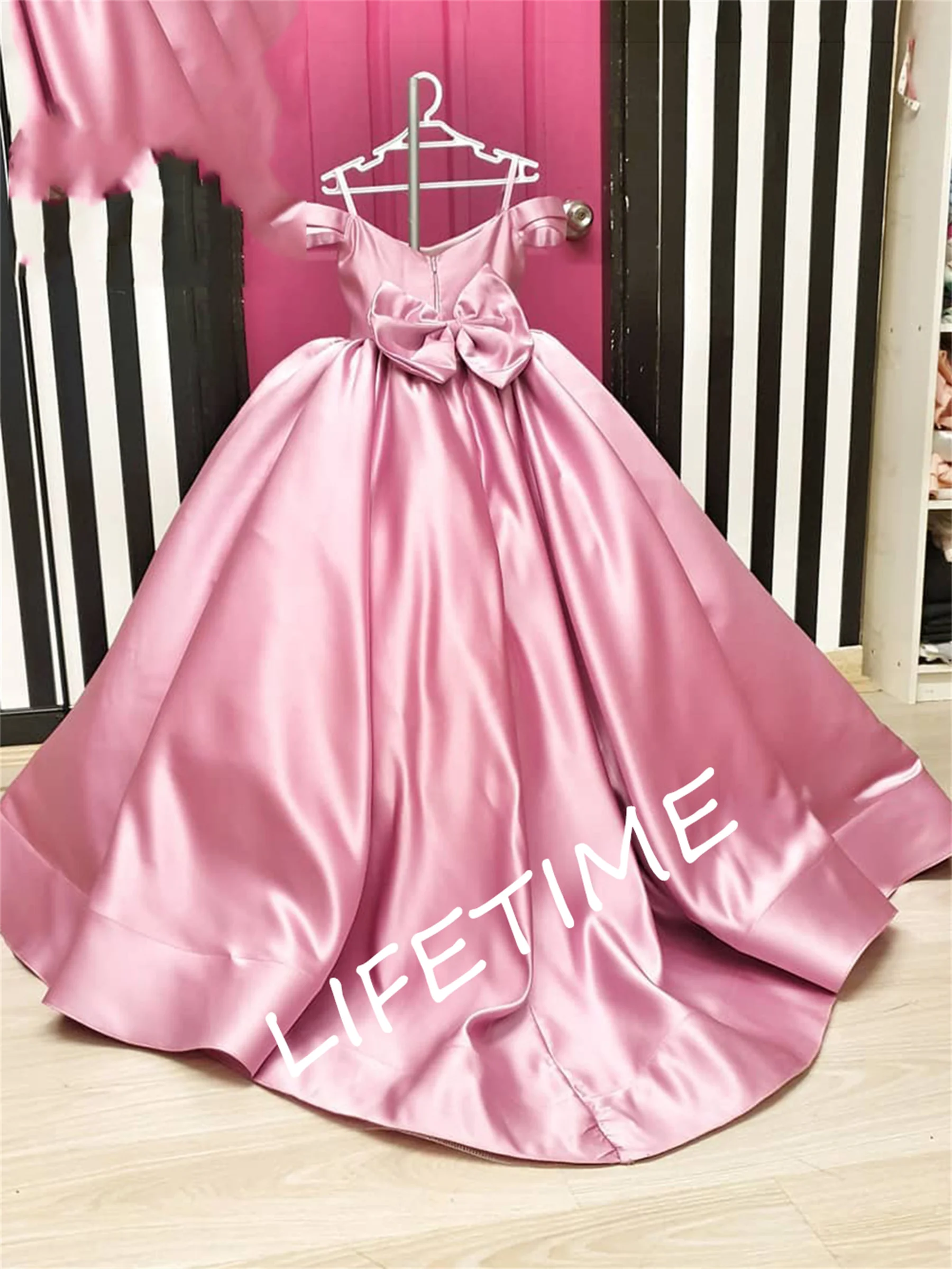 Red Satin Flower Girl Dresses Bow Cute Girl Dress Wedding Party Dress Kid Birthday Dress First Communion Dress Girl Party Dress