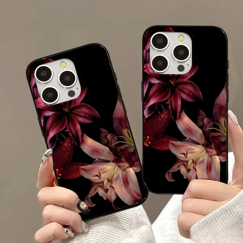 Elegant Red Lily Flower Phone Case For iPhone 18 Pro 16E 16 15 14 13 12 17 Air 11 Pro Max XS XR X 7 8 15 Plus SE2020 Soft Cover