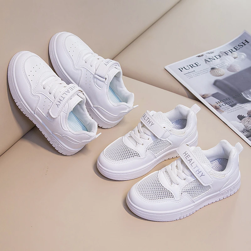 Soft soled children's breathable small white shoe boys' casual board shoes white sports shoes students' mesh shoes