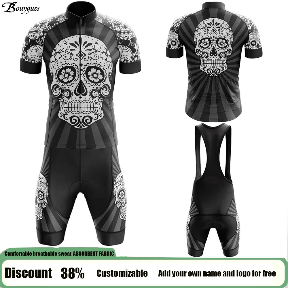 

Новинка, велосипедный комплект из джерси и шорт с изображением черепа, Мужской комплект для велоспорта с коротким рукавом, одежда для велоспорта, спортивная одежда для велоспорта