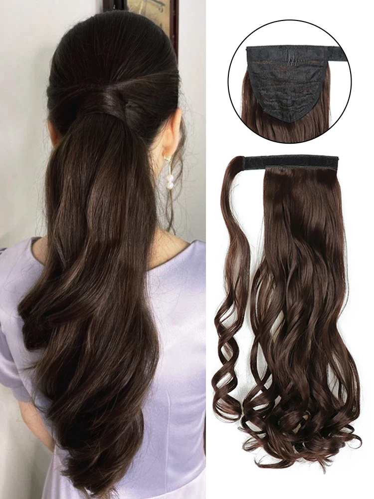 Extension de queue de cheval bouclée pour femme, postiche ondulée naturelle, postiche ronde, extensions de cheveux synthétiques, 22 po