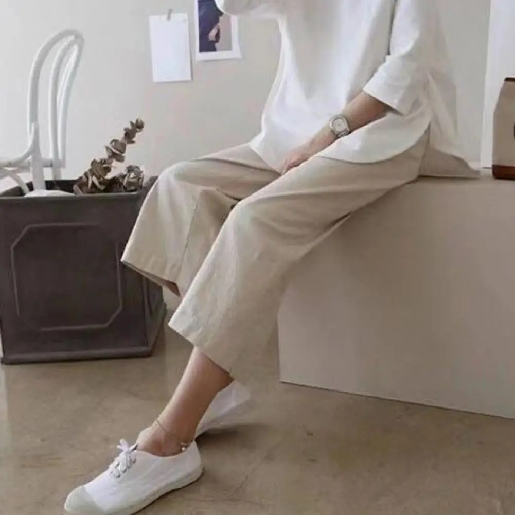 High Waist Wide Leg Pants Women's Pants Loose Cotton Linen Drapey Straight Trousers Casual Long Pants Trousers 2026