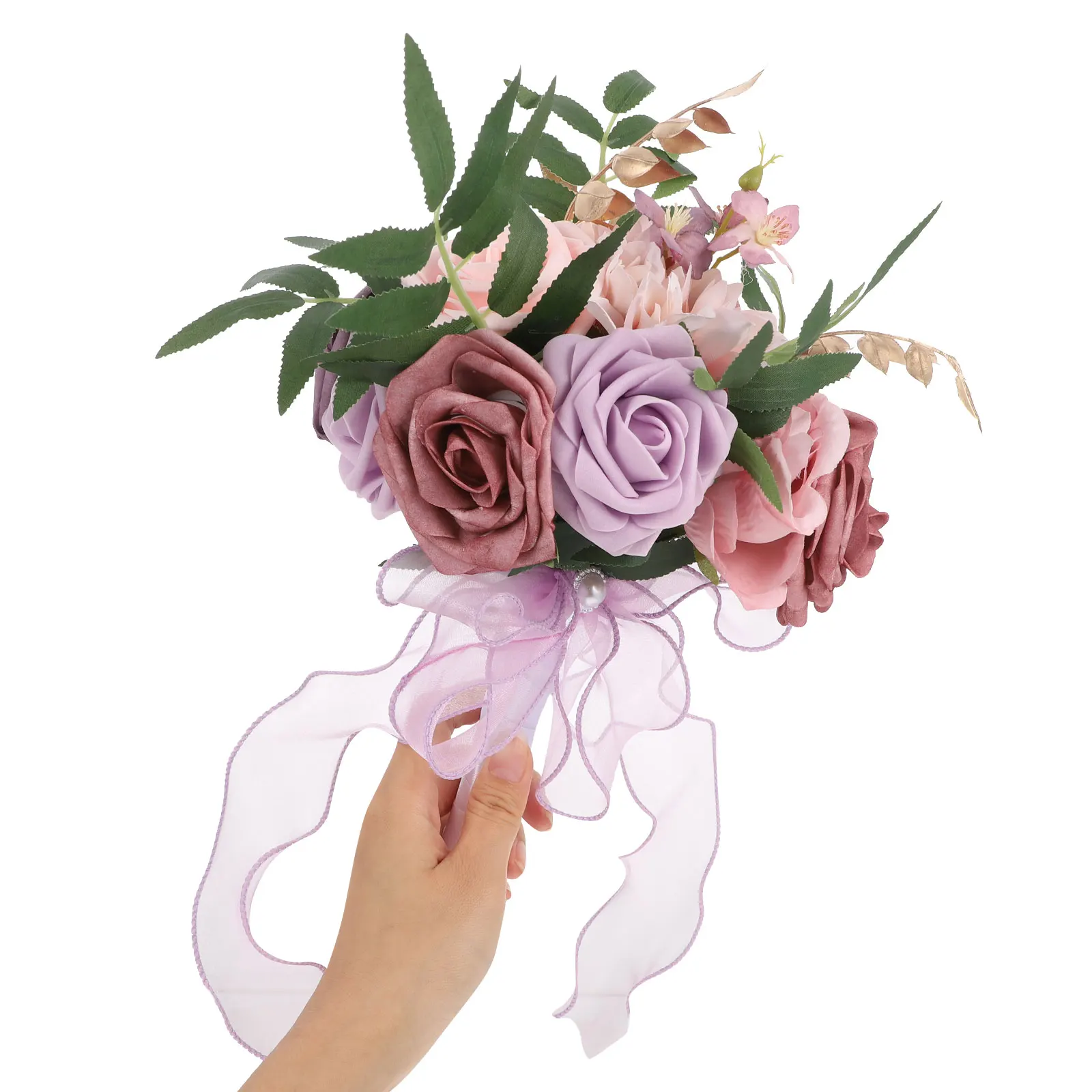 

Artificial Bridal Bouquet Silk Rose Flowers Fake Flower Decorations for Wedding Home Party Church 5737 Pink White