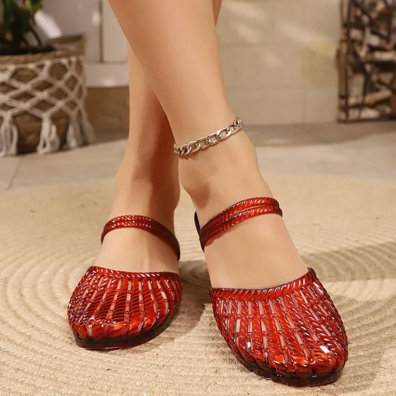 2026 Neue Damen-Ballerinas in Übergröße mit flacher Sohle, Schnalle, Lackleder, bequem, atmungsaktiv, hohle Slipper – Detail 8