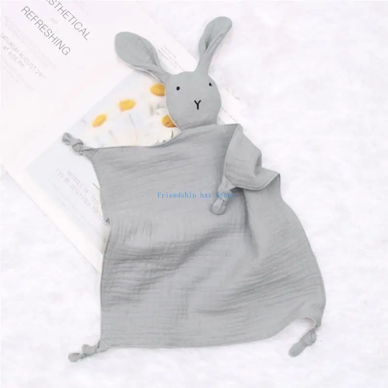 F1CB Kocyk dla dziecka Miękkie śliniaki z gazy Gryzak Chusteczka na prezent Uroczy królik dla lalki Uspokojenie Ręcznik Komfort