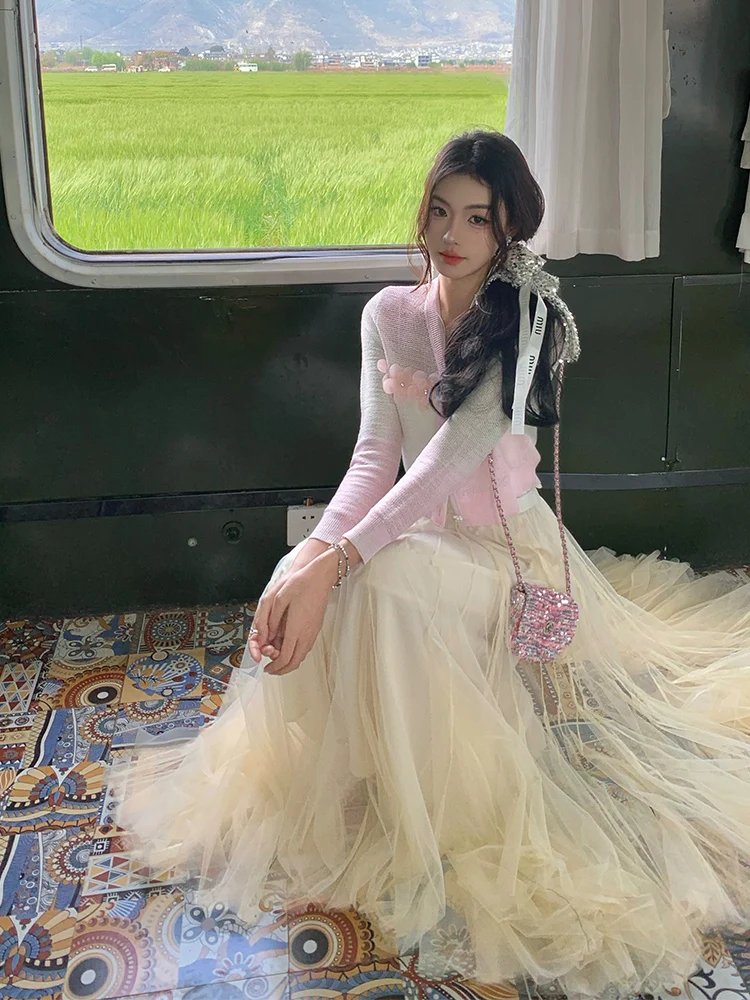 

Org Dreamy Gradient Pink Lightweight Long Sleeve Short Cardigan Outerwear Spring Summer New Style Princess Sweet Style ...