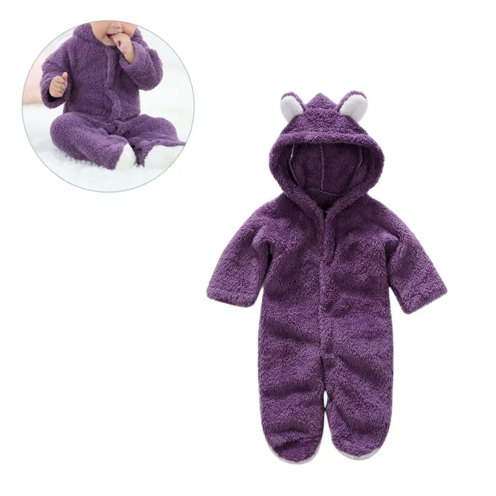 Warm Winter Baby Jumpsuit in Premium Fleece-Like Fabric Cute Cartoon Animal Design for Infants Toddlers 3-6M Purple Casual Daily