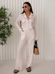 Marthaqiqi Printing Female Pajamas Suit Long Sleeve Nightgowns Sexy Turn-Down Collar Sleepwear Pants Casual Women Nightwear Set