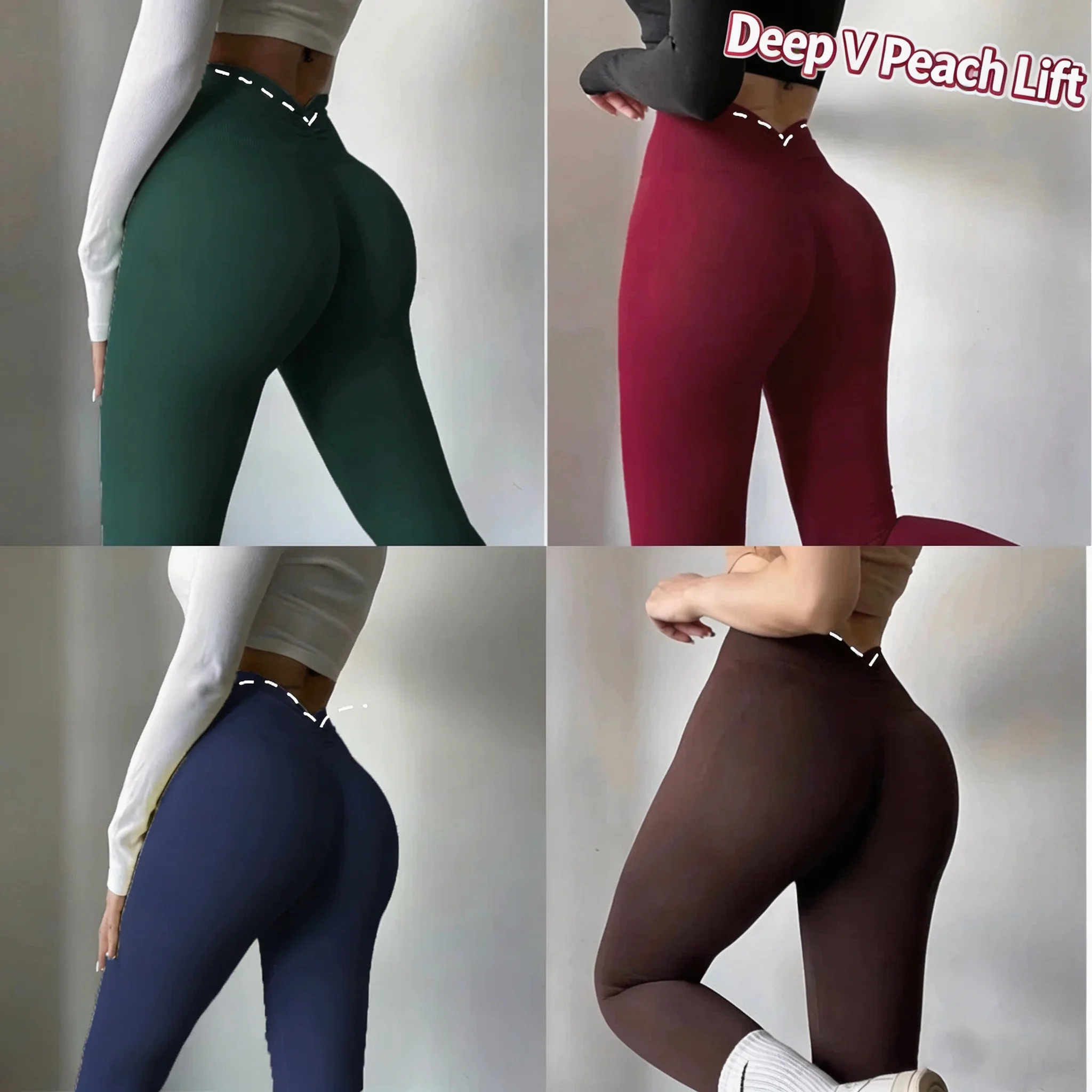 V-Waist Fitness Pants, High Waist Peach Hip Yoga Pants, Women's Tight Fitting Elastic Running Equipment Training, Hip Lifting