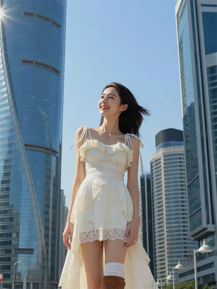 فستان نسائي على شكل حرف A برباط حافة منتفخة أرجواني ناعم وأحزمة خفيفة الوزن متدفقة غير متناظرة كتلة ألوان عرقية يابانية #3