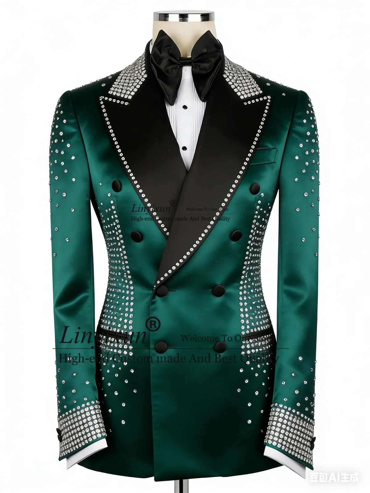 

Stunning Diamone Beaded Tuxedos Men Suits Customized 2 Pieces Sets Wedding Groom Slim Prom Blazers Double Breasted Costume Homme