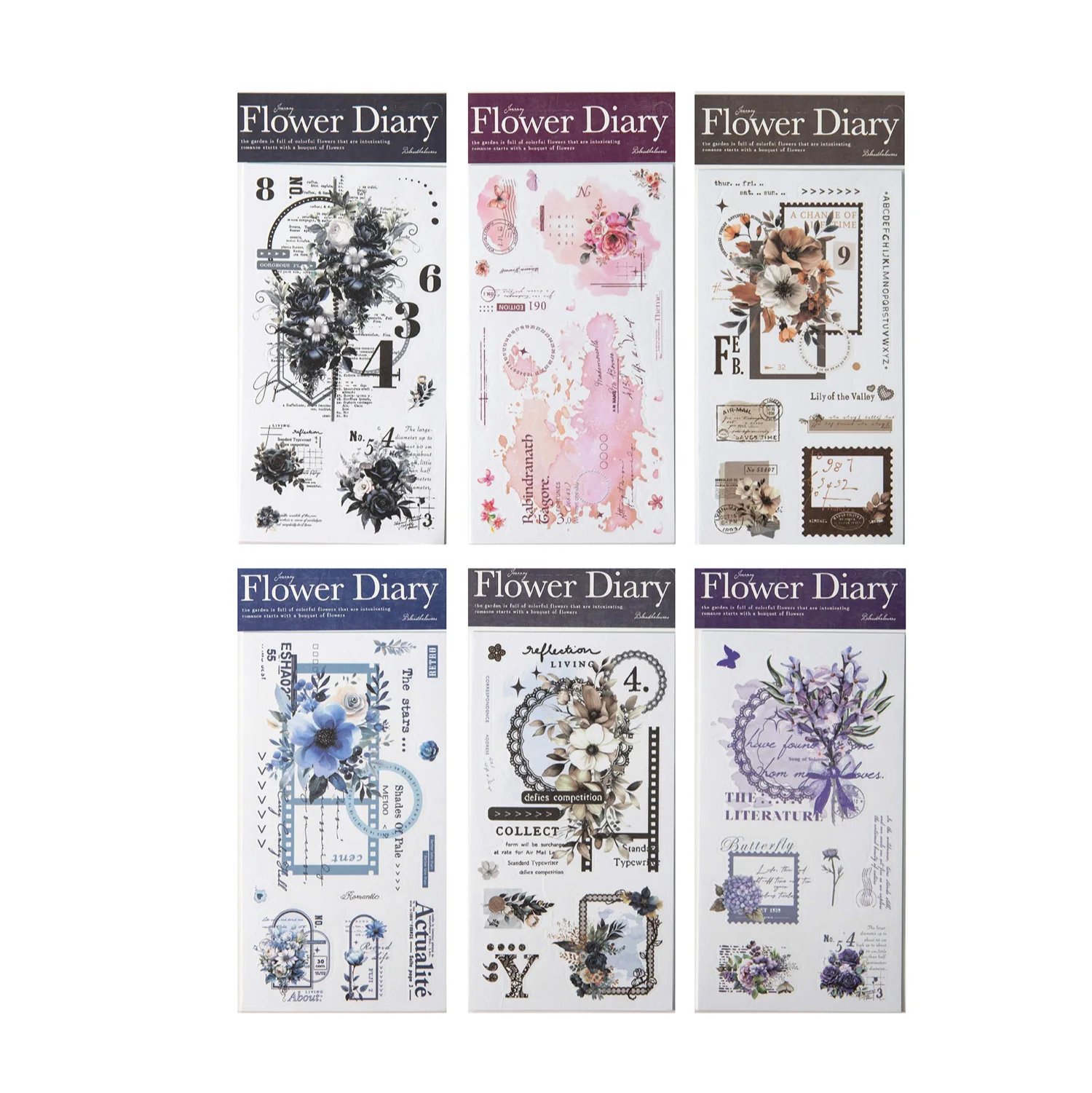 6pcs Kawaii Stationery Stickers Flower Diary Junk Journal Diary Planner Decorative Mobile Sticker Scrapbooking