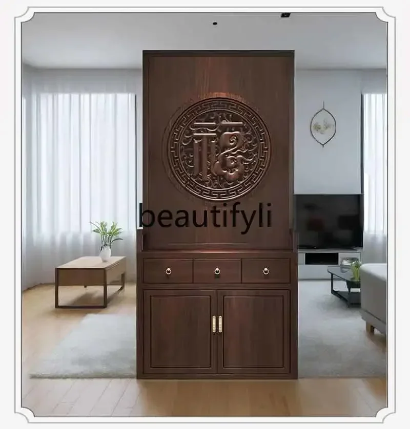 

ls 27New Chinese style gold silk walnut screen partition office solid wood porch locker rack