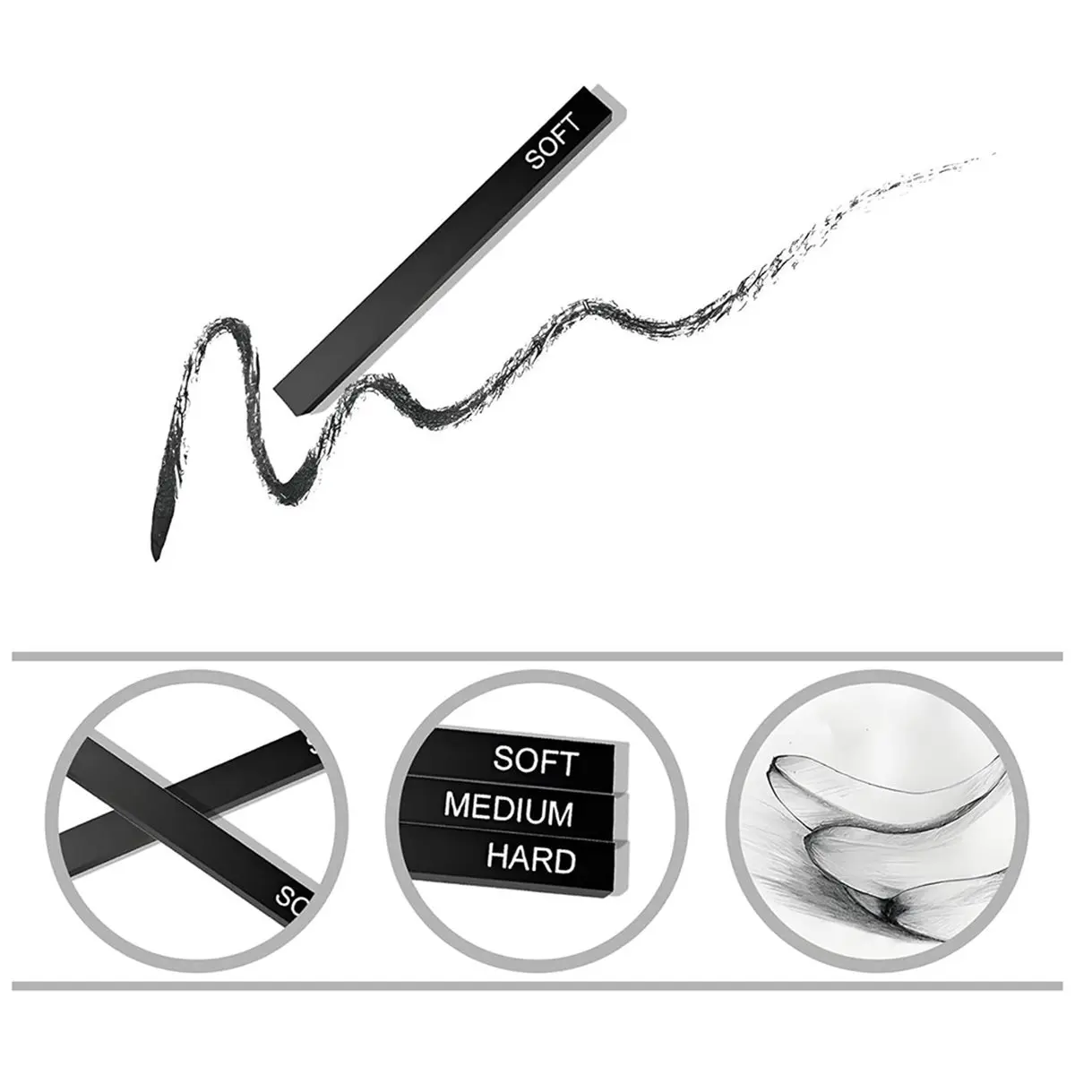 6Pcs Willow Charcoal Sticks for Art, Ideal for Sketching, Shading, and DIY Crafts, Perfect for Beginners & Professionals