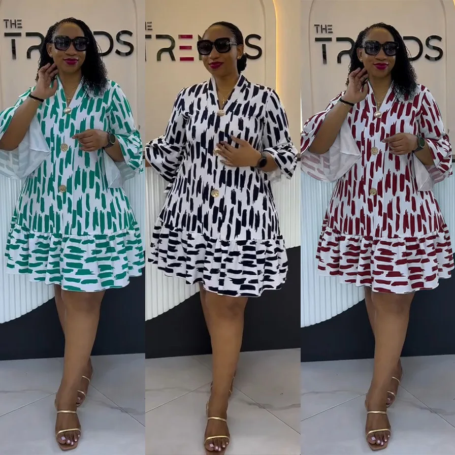 

Mid Length Dress Women Dresses A Line Vestidos Y2k Streetwear V Neck Full Sleeve Elegant Splice Party Night Work Casual Loose