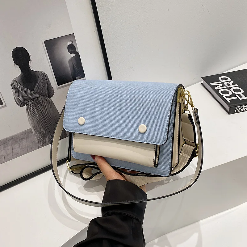 Contrasting Color Splicing Versatile Women\'s Messenger Bag 2024 Autumn New Underarm Shoulder Bag Ins Trendy Shoulder Square