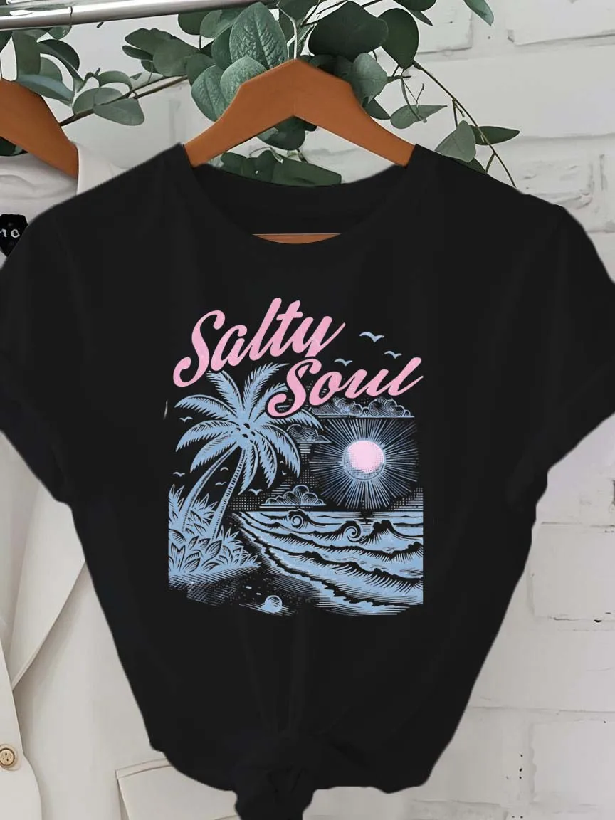 

Топ больших размеров Salty Soul с тропическими пальмами и рисунком солнечной волны для шикарного стиля