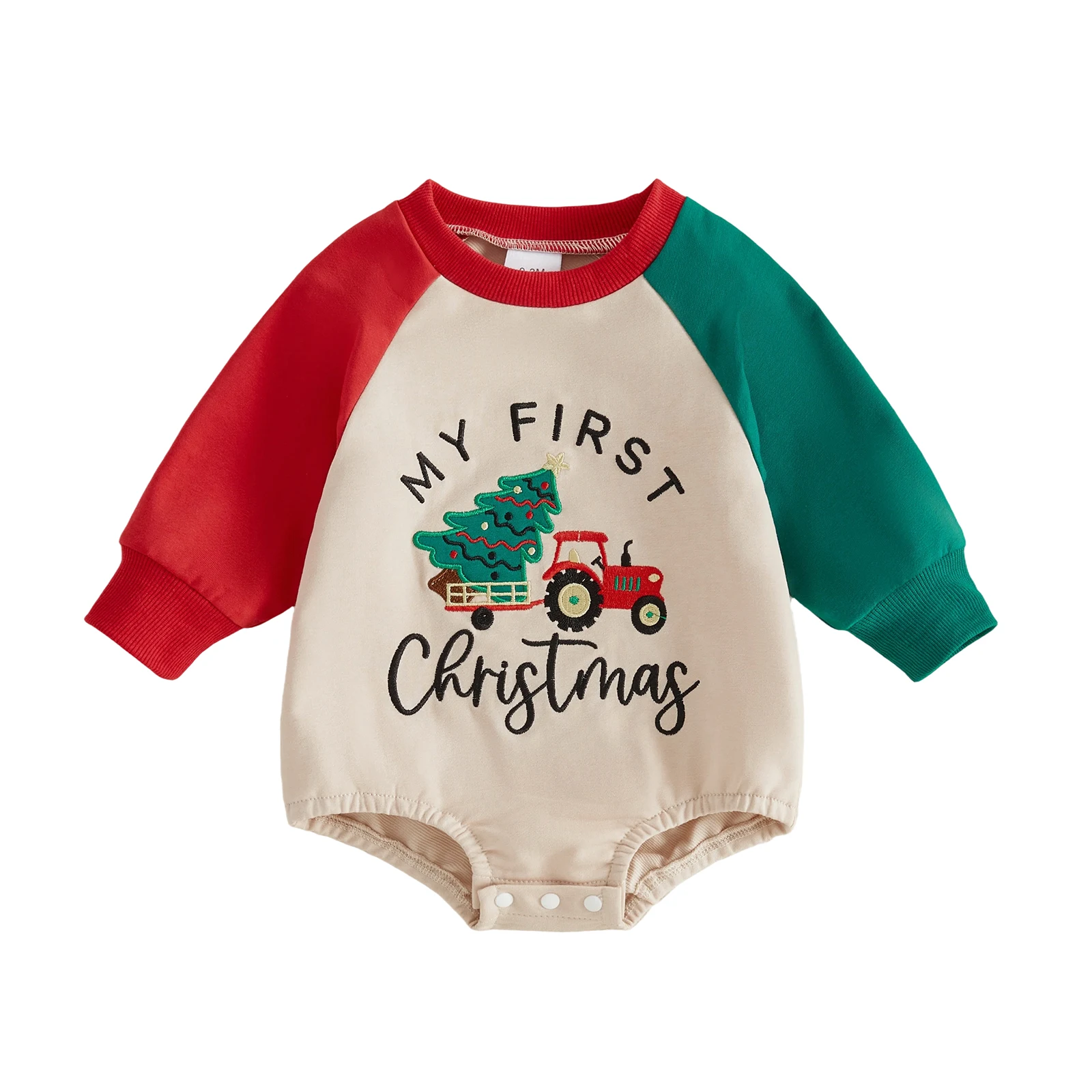 Baby Christmas Sweatshirt Romper Embroidered Raglan Long Sleeve Bodysuit