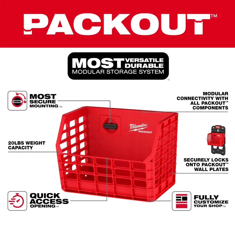Milwaukee 48-22-8342 PACKOUT Storage Bin Heavy-Duty Open Organizer for Tools, Gear & Job Site Use