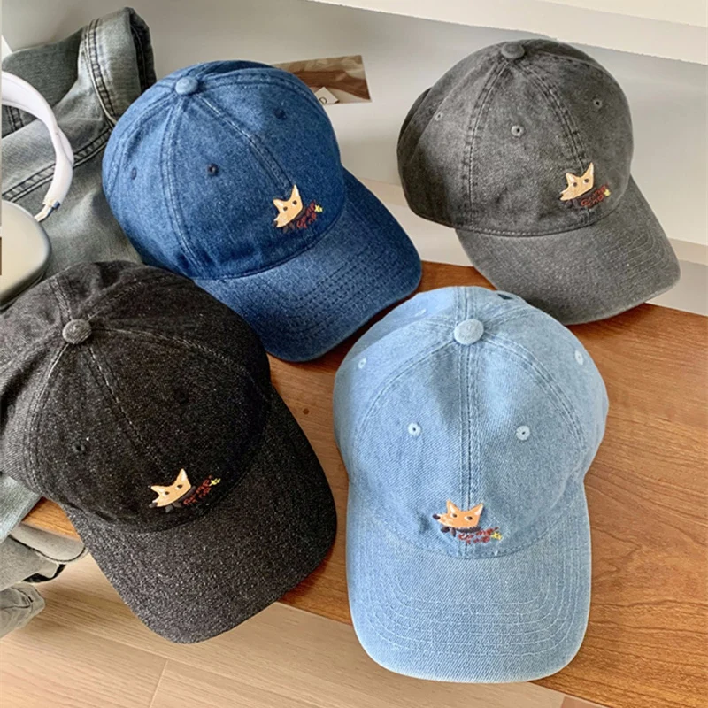 

Women Men's Vintage Cap Cute Fox Embroidery Baseball Cap Unisex Snapback Hip Hop Hat Outdoor Sports Casual Dad Hats High Quality