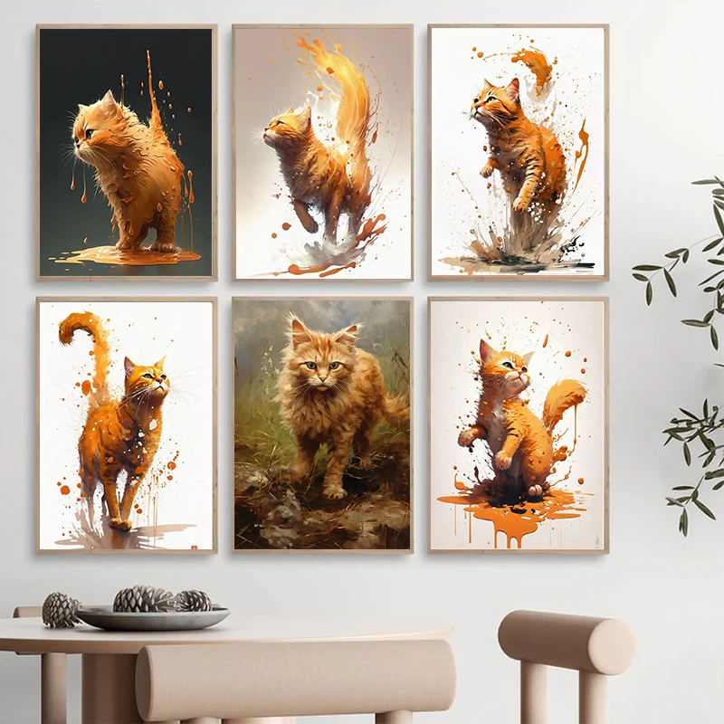 Watercolor Orange Cat Adorable Portrait Print Poster  American Cat Cute Wall Art Canvs Painting Home Room Decor