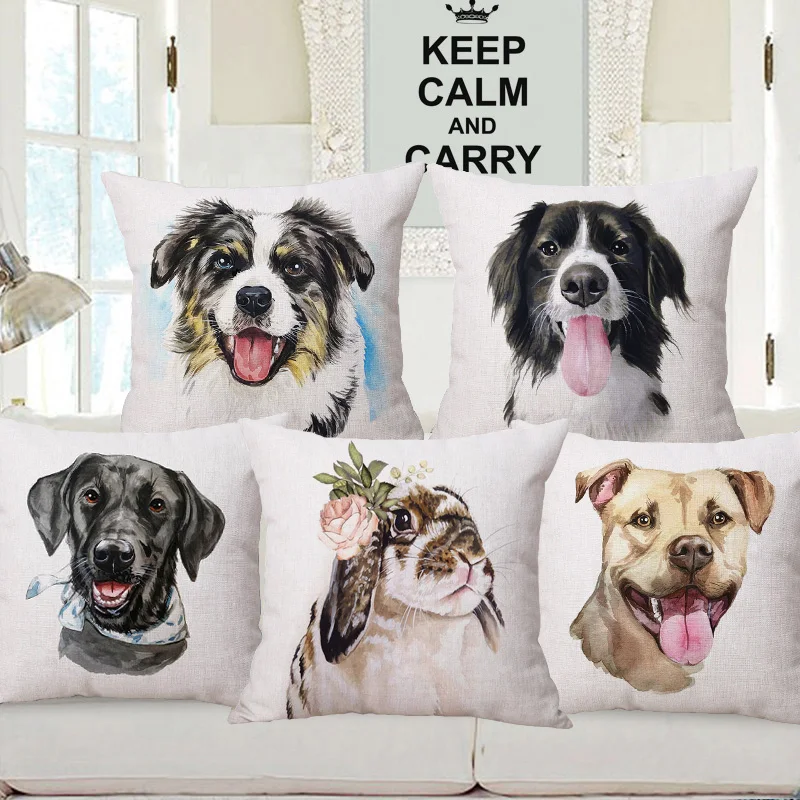 Border Collie Labrador German Shepherd Alaska Dog Rabbit Poster Painting Cushion Covers Decorative Pillowcase