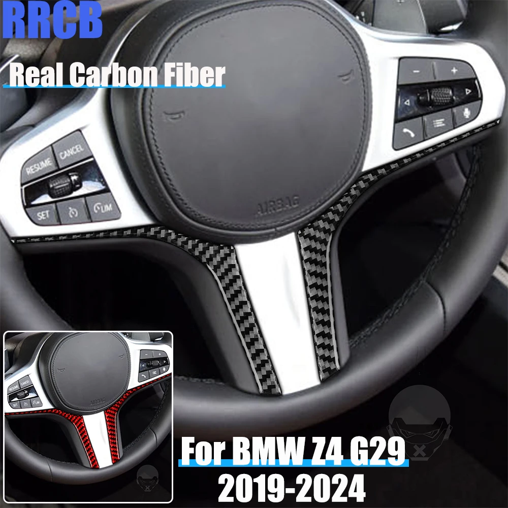 

Real Carbon Fiber Car Accessories Steering Wheel Decorative Trim Soft Cover Sticker For BMW Z4 G29 2019 2020 2021 2022 2023 2024