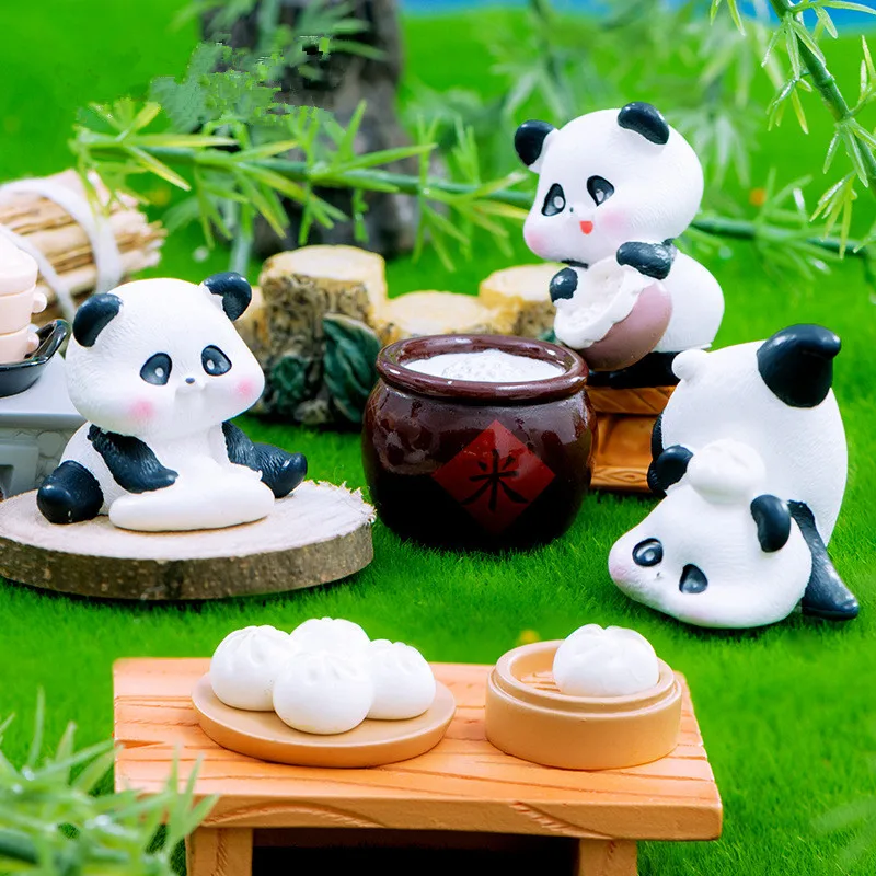 Figurines Miniatures Cartoon Cute Panda Kitchen DIY Micro Landscape Ornaments For Home Decorations Room Decor Desktop Decoration