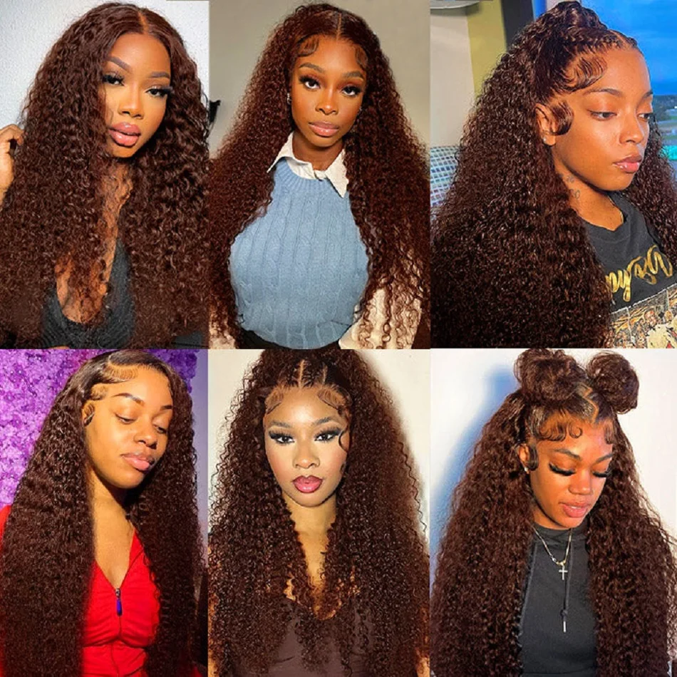 Chocolate Brown Kinky Curly 13x4 Hd Lace Front Wig Human Hair Brown Colored Human Hair Wig Brazilian 13x6 Lace Frontal Curly Wig