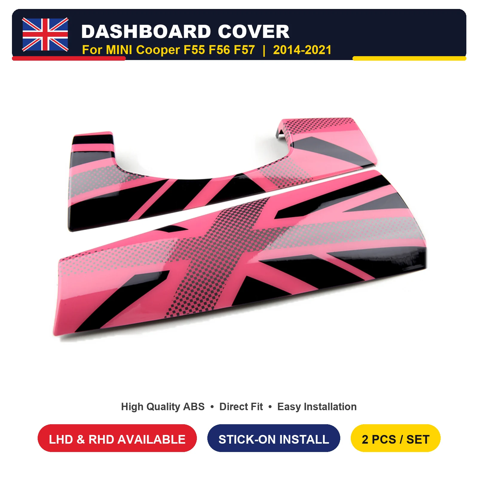 For MINI Cooper F56 F55 F57 Dashboard Trim Panel Cover Union Jack 7 Options PC Stick-on Interior Trim 2 Pcs 2014-2021 LHD RHD