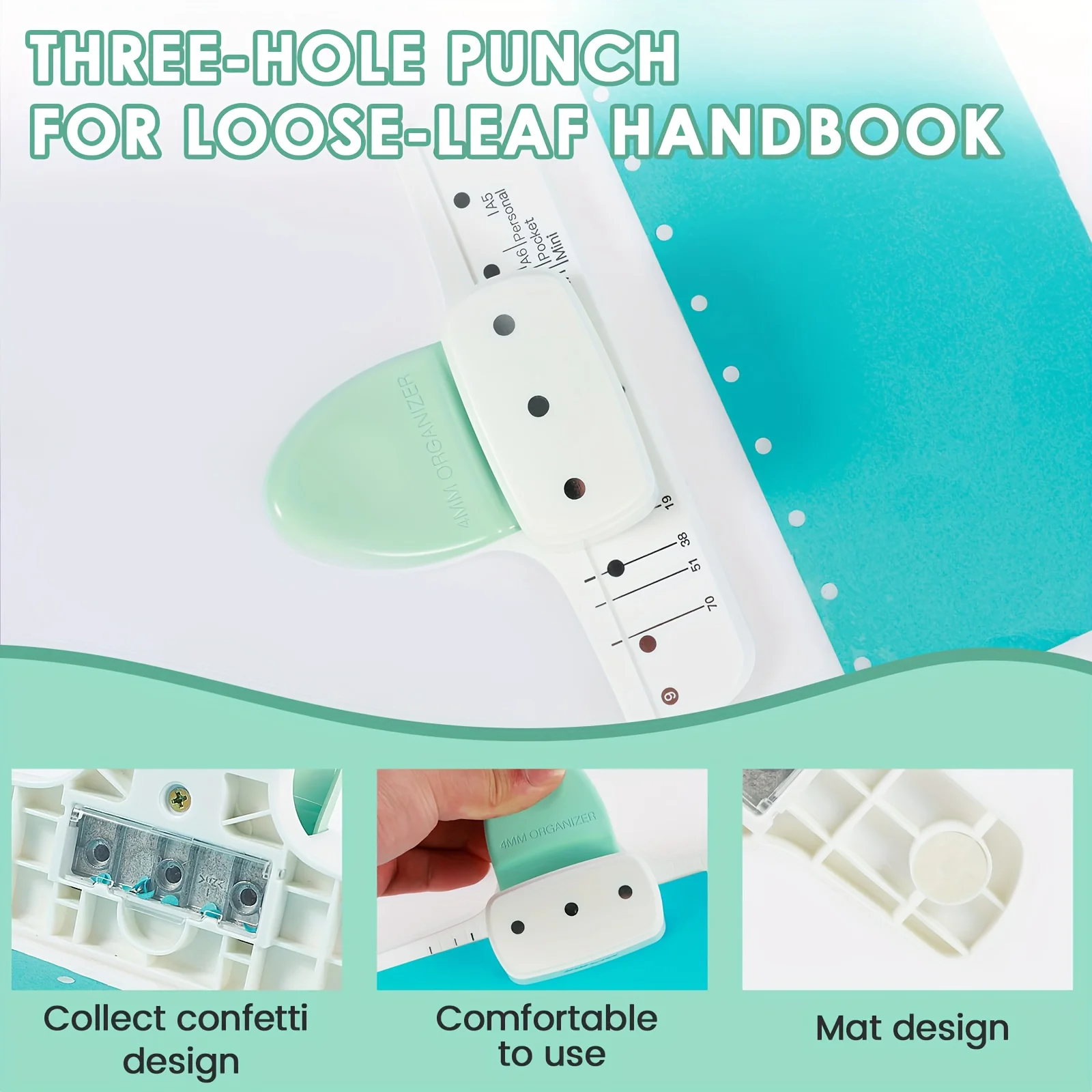 1 шт. зеленый дырокол для бумаги с 3 отверстиями, портативный дырокол для офисных файлов, инструмент для рукоделия для художественных и швейных принадлежностей, пластиковый материал