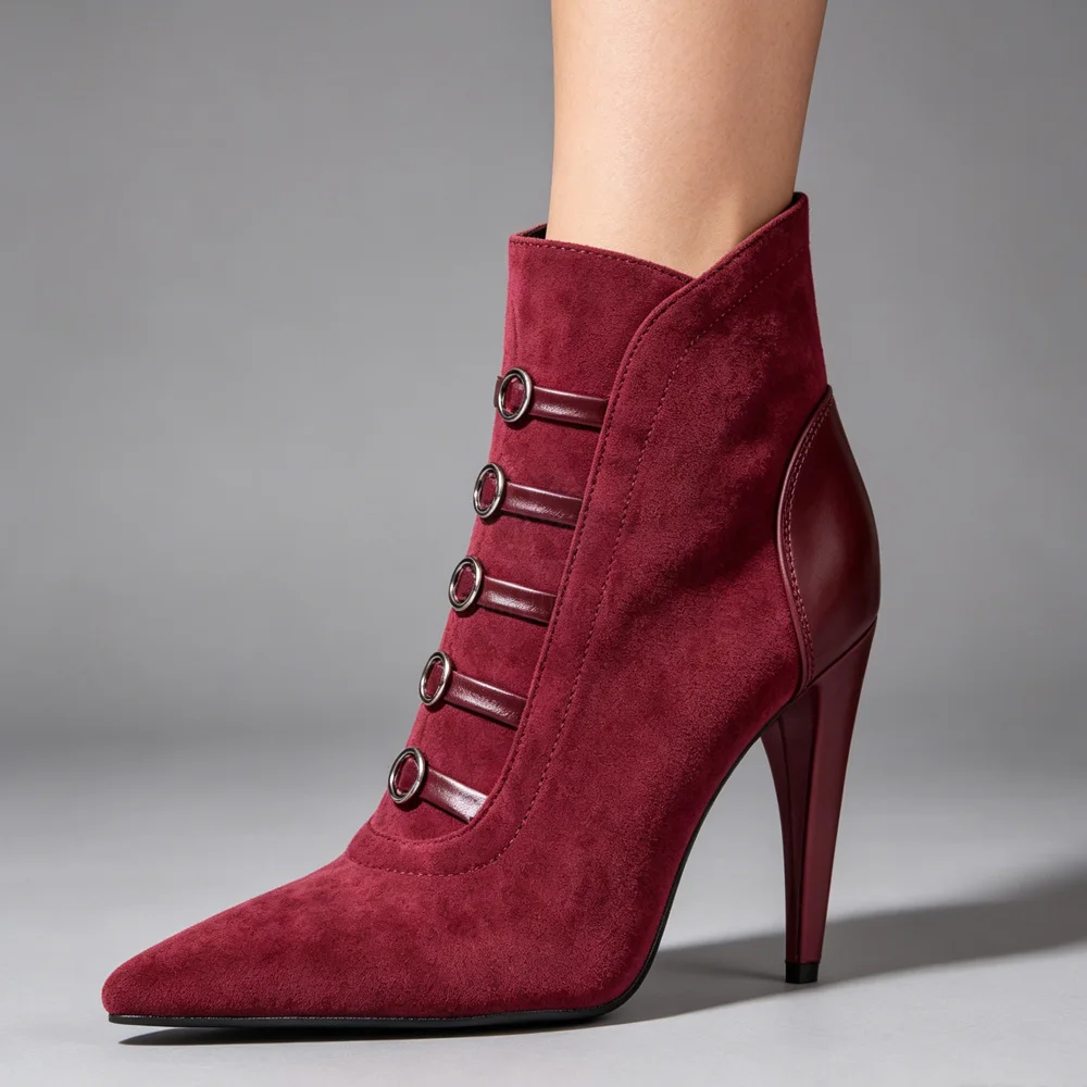 

Women Patchwork Pointed Toe Stiletto High Heels Ankle Boots Vintage Western Style Slim Fit Motorcycle Boots