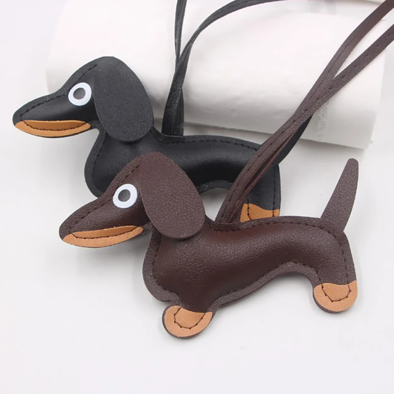 Multiple Colors Classic Leather Puppy Dog Keychain Pendant Lovely Dachshund Bag Charm Phone Pendant Trinket Key Ring Accessories