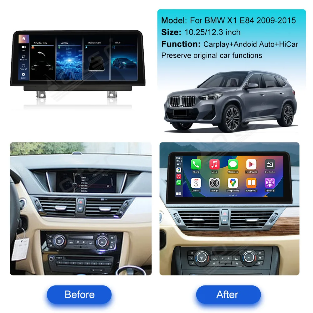 12.3'' Wireless Apple Carplay Car Multimedia Touch Screen For BMW X1 E84 2009-2015 CIC iDrive Android Auto Head Unit