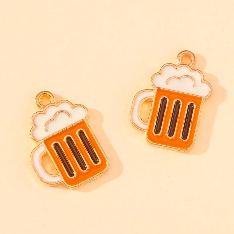 20Pcs 14x19mm Enamel Cup Beer Mug Charms Golden Alloy Pendant for Bracelet Necklace Earrings Jewelry Making Supplies Wholesale