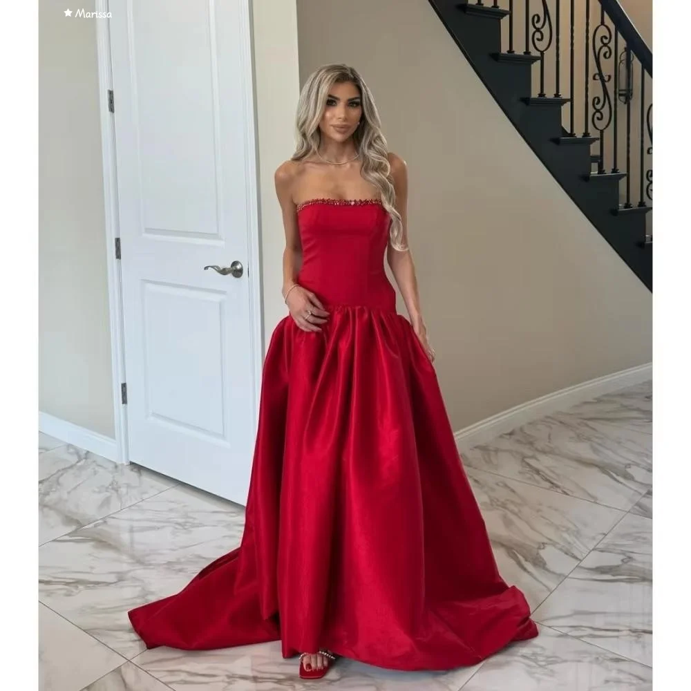 

Marissa Passionate Red Evening Dresses Woman Elegant Prom Dresses 2025 Custom Made Off-shoulder Satin Cloth Women Evening Dress