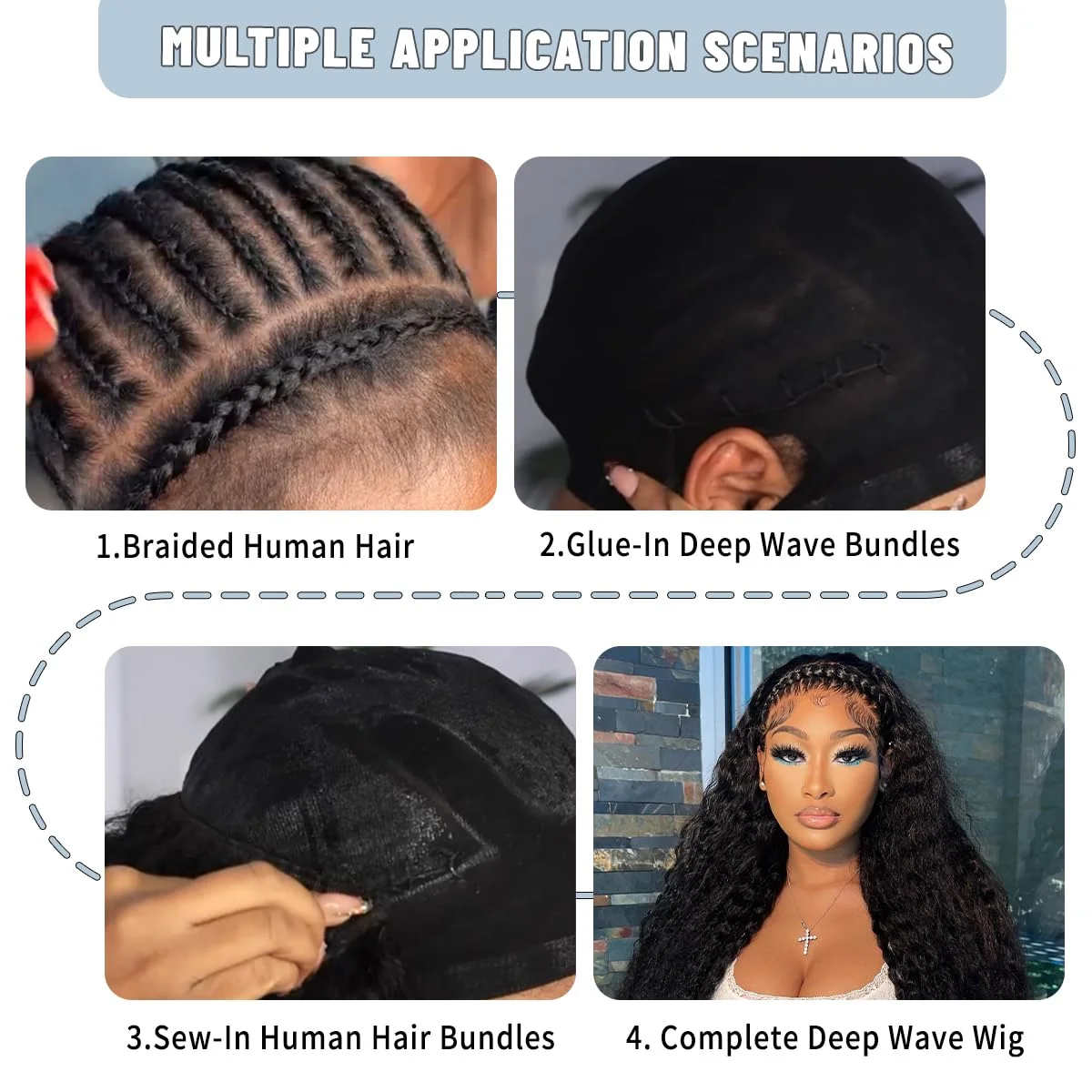 12A Brazilian Virgin Human Hair Deep Wave Deep Curly Wave Bundles Sew In Quick Weave Ponytail Closure Extensions 12-30 Inches image 5