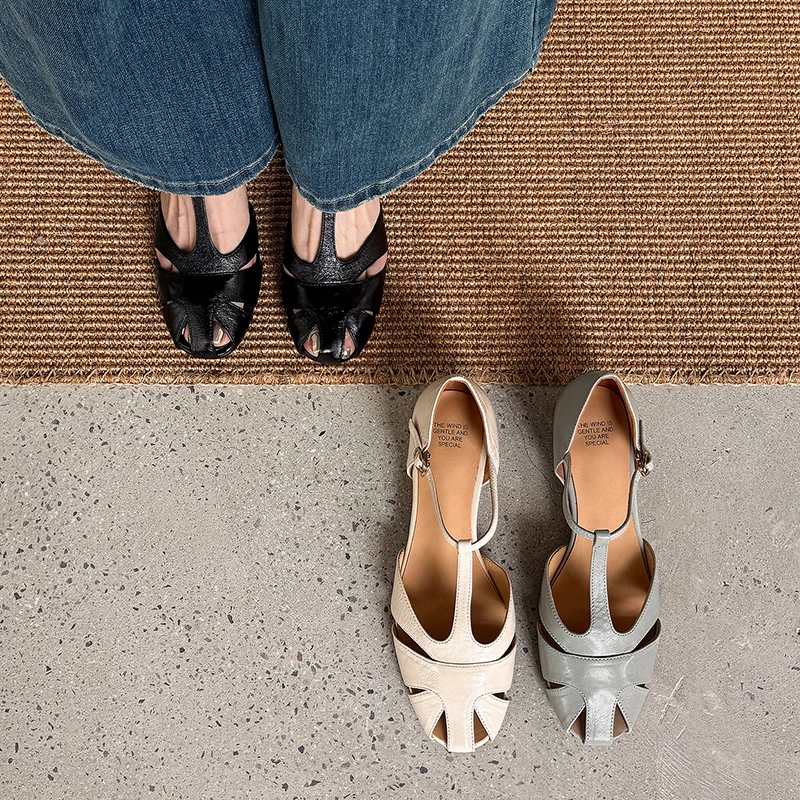 2026 new summer women sandals natural leather plus size 22-25cm sheepskin+cowhide+pigskin cross-strap ankle-buckle women shoes
