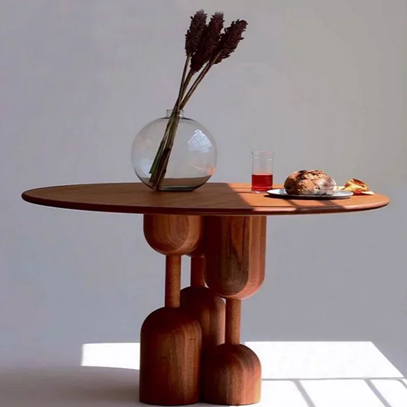 

Retro Solid Wood Dining Table Mid-Ancient Nordic Beech round Dining Table Art Small Apartment Round Table