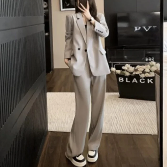 

Глазной костюм Топ и широкие брюки Комплект из двух предметов Повседневная модная весенне-осенняя женская одежда Шикарная рабочая одежда Студенческий orm