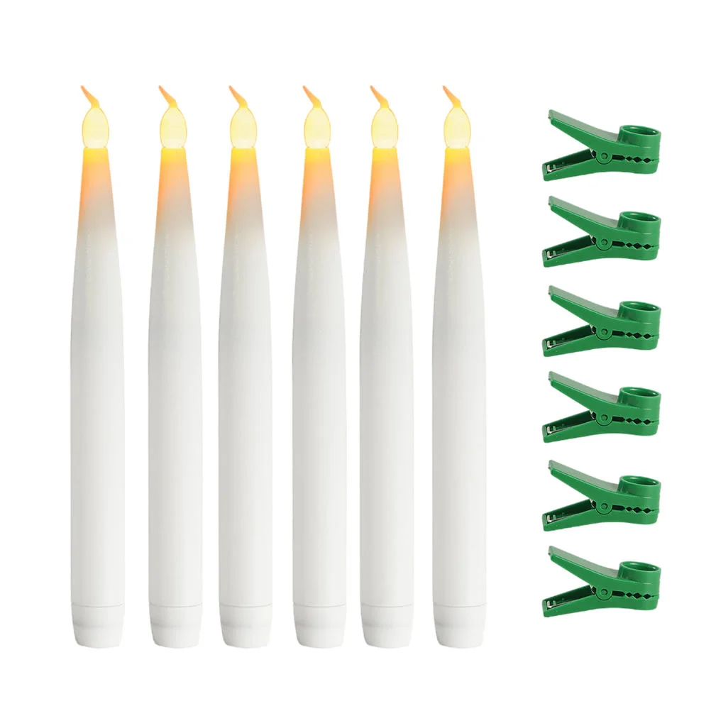 6 Pcs Flameless Taper Candles LED Xmas Ornaments Warm White Tea Lights Decorative
