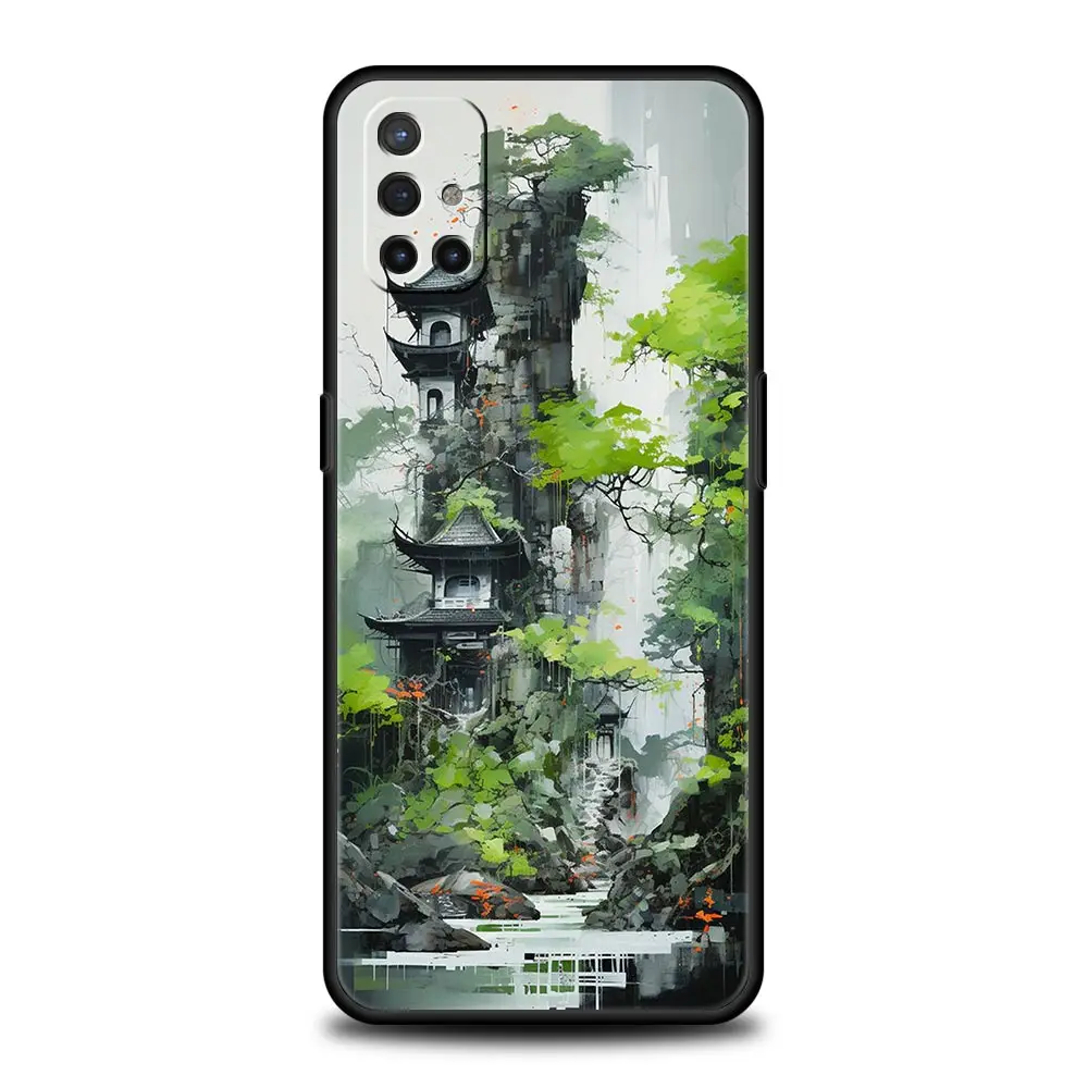 Phone Case For OnePlus 12 11 10 9 Pro 12R 10R 9R 9RT 10T 8T 8 7 6T 7T Nord 2T CE 2 5G N10 Cover Ink and wash landscape painting