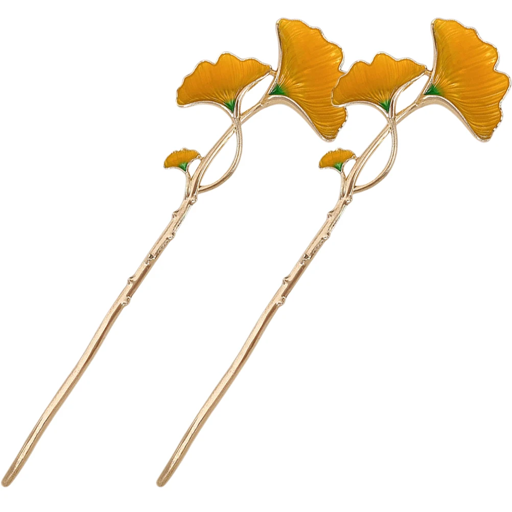 

2pcs Ginkgo Leaf Hairpin Stick Vintage Metal Hair Sticks for Buns Women Hair Accessories Smooth Durable Lightweight