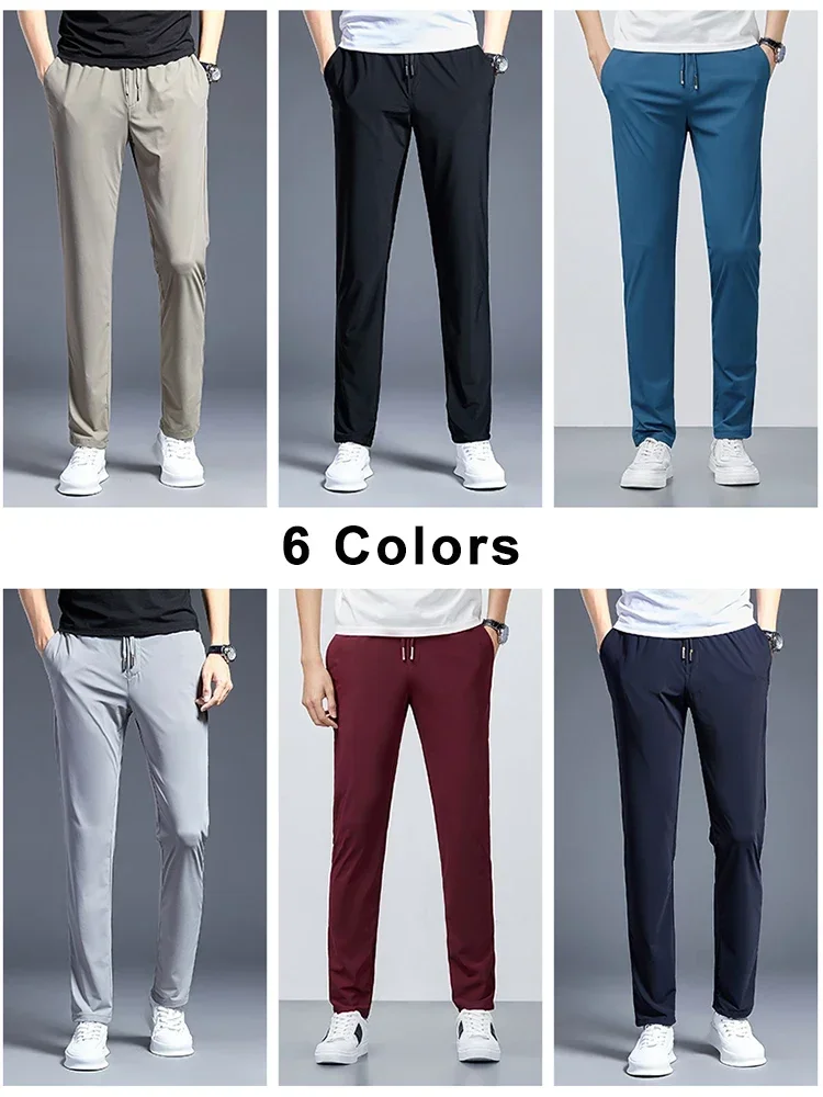 2023 Summer Lightweight Long Sweatpants Men Breathable Cooling Nylon Silk Spandex Casual Chino Pants Male Straight Trousers