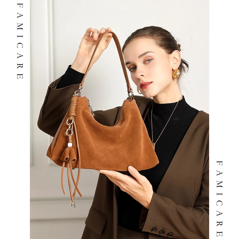 

2025 Fall Winter New Suede Leather Spacious Pillow Tote Bag Vintage Single Shoulder Bag Women Fashion Commuting Elegant Handbag