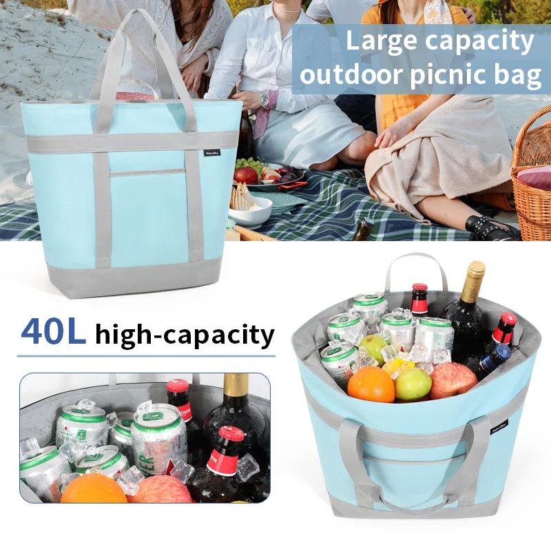 Large Capacity Double Layer Lunch Bag Multifunctional Waterproof Outdoor Ice Bag Thermal Insulation Picnic Travel Storage Bags