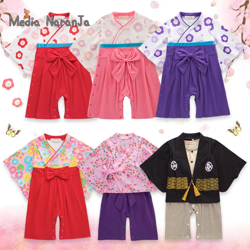 Kids Japanese Kimono Style  Baby Girls Boys 5 Types toddler Infant Cotton Jumpsuit Clothes Costume